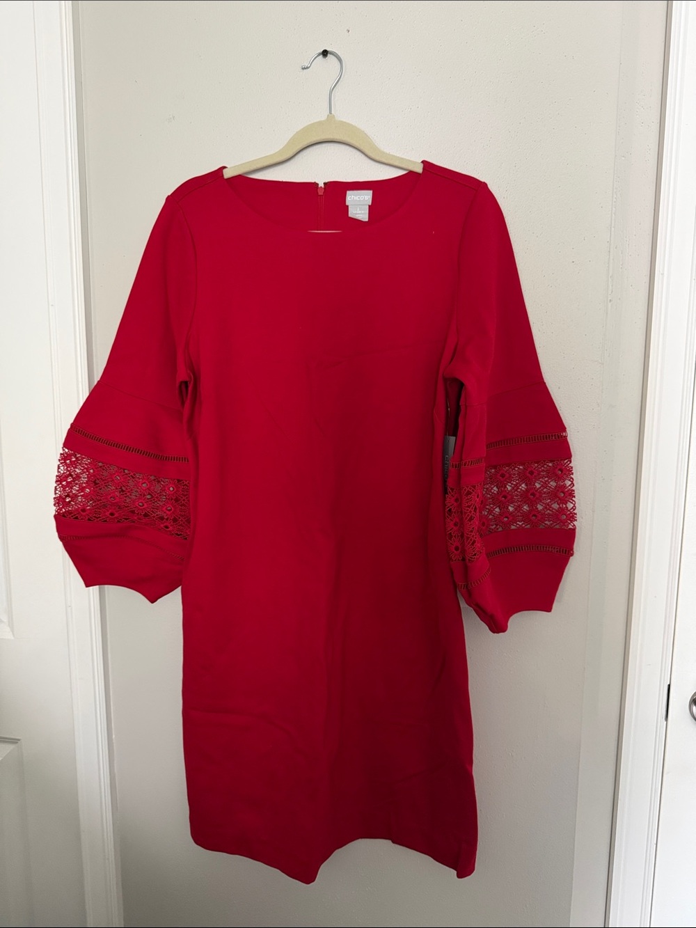 Chico's Red Short Dress with Lace Paneling